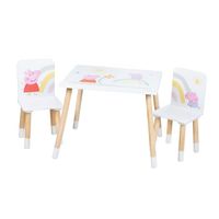 ROBA Peppa Pig Ensemble Table + 2 Chaises Enfants - Motif de la Truie Peppa - Pieds en Bois Naturel - Rose - Blanc