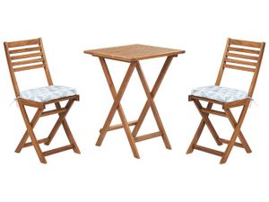 Ensemble table et chaise de jardin Table et 2 chaises de jardin en bois avec coussins