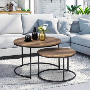 Lot de 2 tables basses ronde bois noir moderne NOMY - 3328