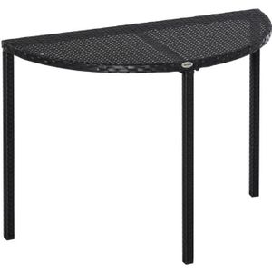 TABLE DE JARDIN  Table de balcon jardin demi-l 100x50x74cm Noir - OUTSUNNY - Design - Rond - 3 personnes - résine tressée - métal