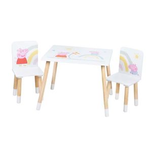 TABLE ET CHAISE ROBA Peppa Pig Ensemble Table + 2 Chaises Enfants - Motif de la Truie Peppa - Pieds en Bois Naturel - Rose - Blanc