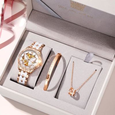 Montre Femme Softech Cadran Blanc Diamants - Boîtier Et Bracelet Or Rose Acier, Quartz, Référence B469-002