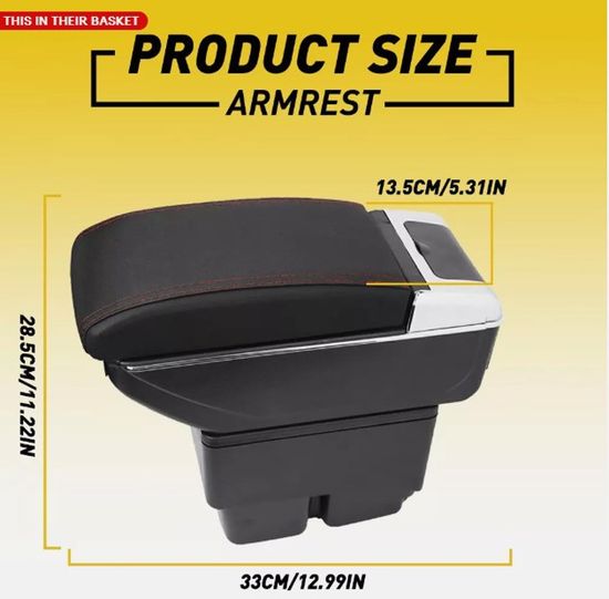 Bracciolo Centrale Per Ford Fiesta 2009-2017, Con Doppio Vano Portaoggetti, Portabevande Posteriore E Base Antiscivolo – Facile Da Montare, Nero