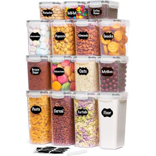 Homhut Lot De 6 Boîtes Hermétiques Alimentaires – Rangement Cuisine Empilable Pour Céréales, Farine, Pâtes Et Aliments Secs + 60 Étiquettes