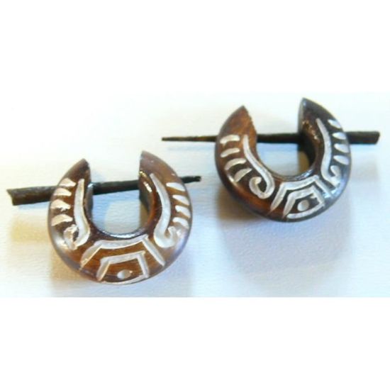Boucles D'oreilles Artisanales Ethniques En Corne Et Bambou Du Pérou - Neuves Avec étiquettes