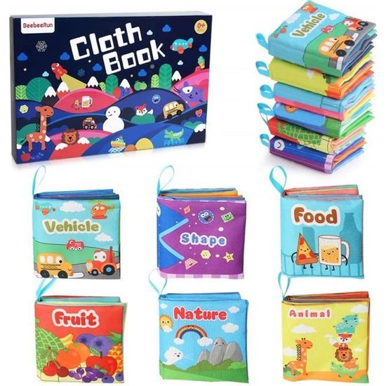 BeebeeRun 6 PCS Livre Tissu Bébé Livres déveil Jouet Educatif,Jouets pour Bebe Enfant 0 3 6 12 Mois,Cadeau Anniversaire 