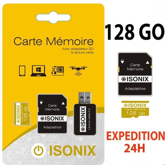 128 Go Carte Mémoire Micro SD 128go Class 10 Adaptateur sd + lecteur de  cartes Jaune - Cdiscount Appareil Photo