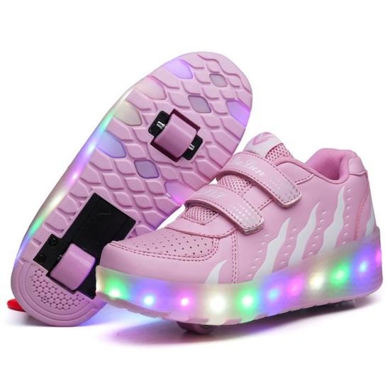 Chaussures Skateshoes LED pour Enfants avec Double Roues - Rose
