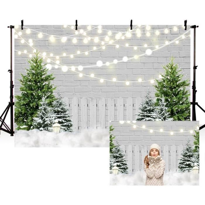 Toile de fond de photographie d'arbre de Noël de mur de brique blanche main image 0