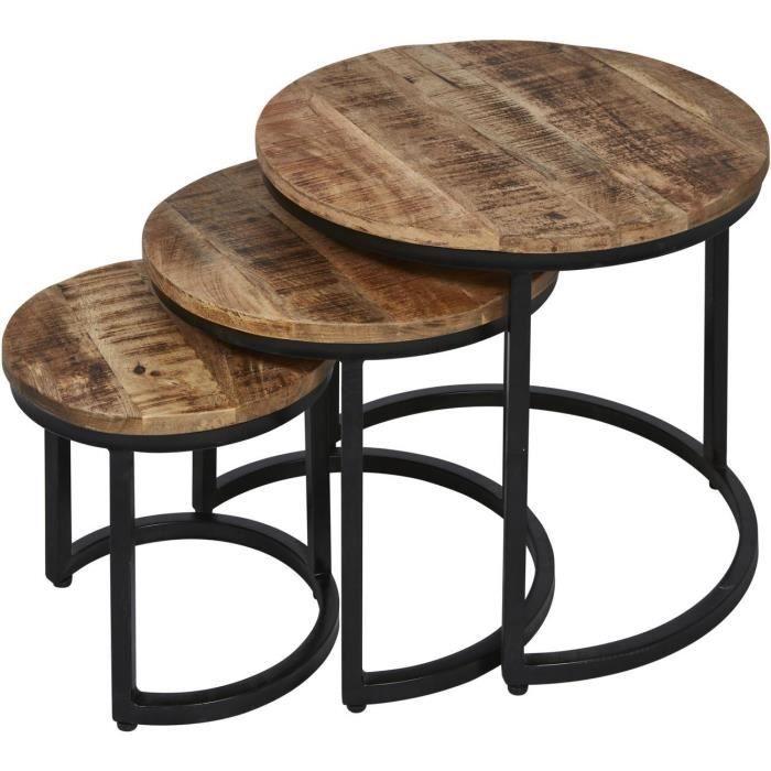 Table d'appoint HAKU Marron - plateau Bois Mango Massif pieds Metal Noir 54 x 54