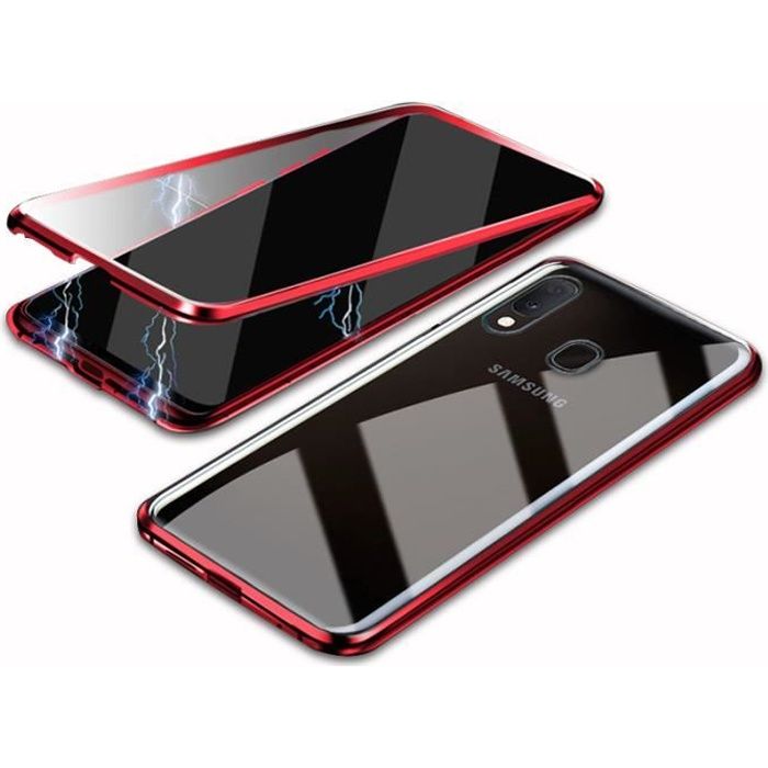 Coque Galaxy A20e, Étui Adsorption Magnétique Double face Verre trempé Couverture pour Samsung Galaxy A20e -Rouge