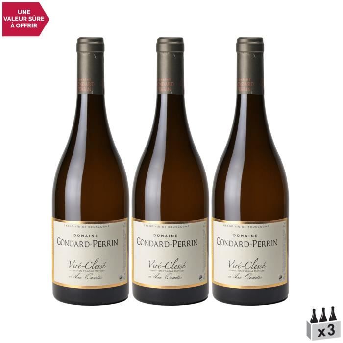 Viré-Clessé Quarts Blanc 2018 - Lot de 3x75cl - Domaine Gondard Perrin - Vin AOC Blanc de Bourgogne - Cépage Chardonnay
