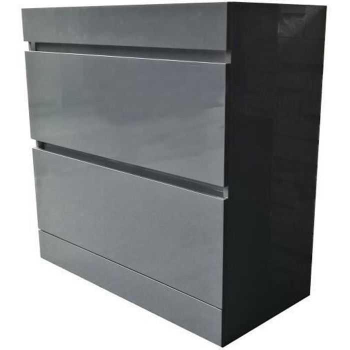 Meuble de salle de bains 2 tiroirs + Vasque - Gris Laqué - L.80 x P.38.4 x H.80cm