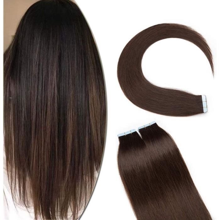 Extensions de cheveux Extensions Adhesives Cheveux Chatain Naturels Bande Adhésif Vrai Cheveux a Froid Invisible Tape In 315142
