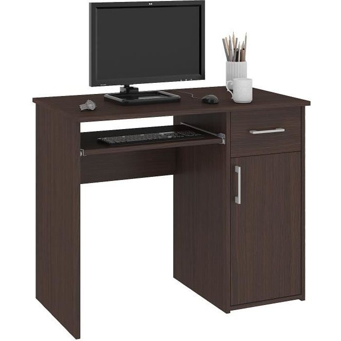 TORPE | Bureau informatique contemporain 90x74x50 cm | Taille compacte + support clavier + tiroir | Table ordinateur | Wenge