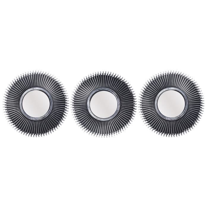 Lot de 3 miroirs ronds abstraits - Ø 25 cm - Noir