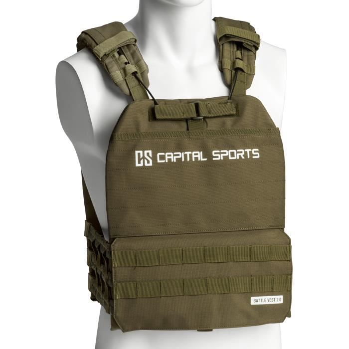 CAPITAL SPORTS Battlevest 2.0 Veste lestée de poids 8 kg - Exercices musculation & fitness - 2 disques en acier - 2x 4kg) - Verte