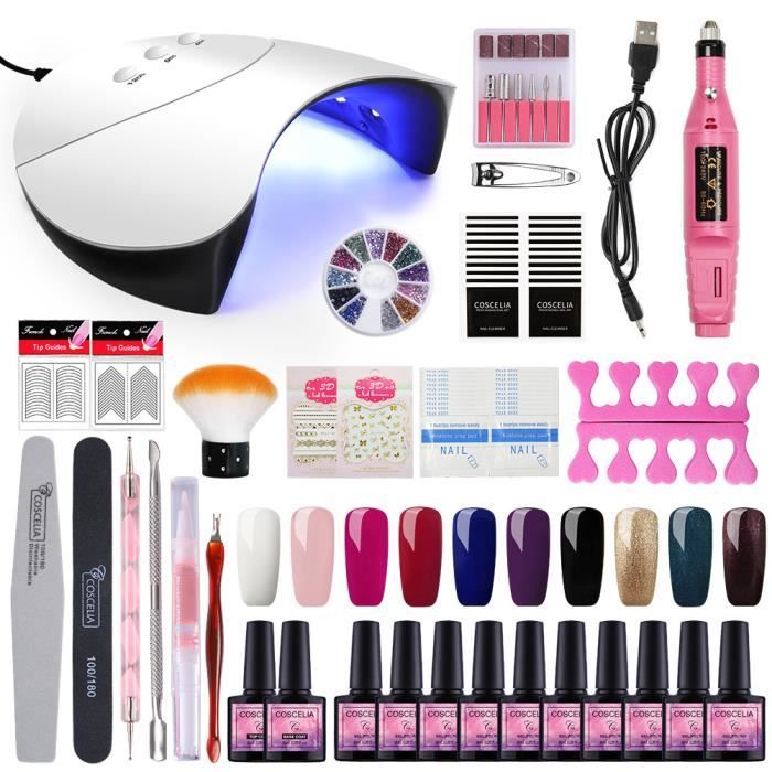 Coscelia Kit Vernis Gel Semi Permanent 10 pc 36W UV/LED Lampe Nail Gel Ponceuse Stylo Electrique Machine Décor Outils Accessoires