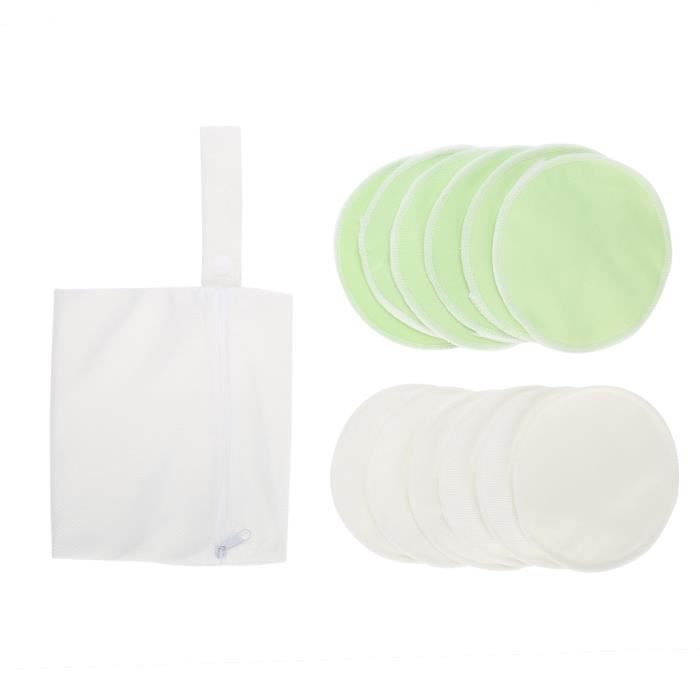 12pcs Coussinet d’Allaitement Lavable en Bambou avec Filet de Lavage, Blanc+Vert