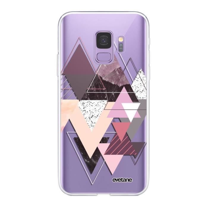 EVETANE Coque compatible avec 360 Galaxy S9 360 intégrale transparente Triangles Design Ecriture Tendance Design