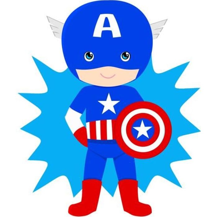 Poster Affiche Little Captain America Garcon Enfant Dessin Mignon Super Hero 42cm x 54cm