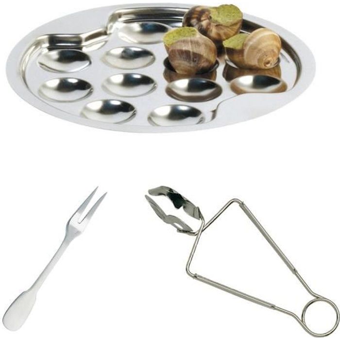 Service 3 Pieces a Escargot - Assiette Fourchette et Pince