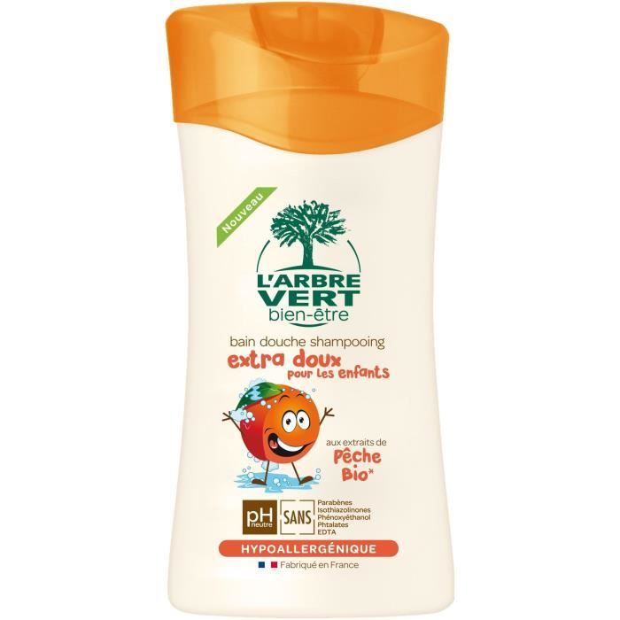 L'Arbre Vert Bien-être Bain Douche Shampooing Extra Doux pour les Enfants aux Extrait de Pêche Bio 250 ml