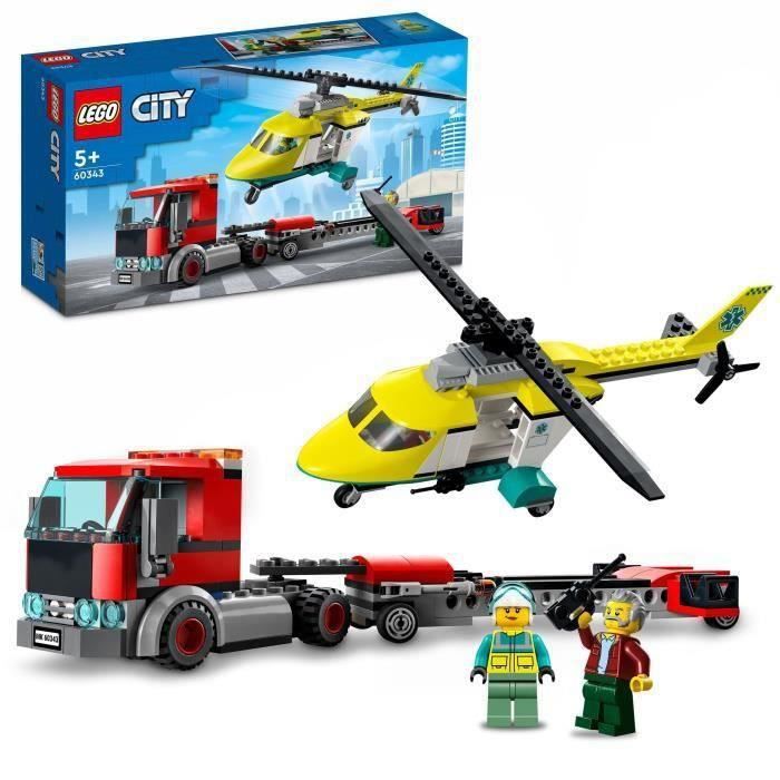 SHOT CASE - LEGO 60343 City Great Vehicles Le Transport de L'Hélicoptere de Secours, Camion Jouet Cadeau pour les Enfants des 5 Ans
