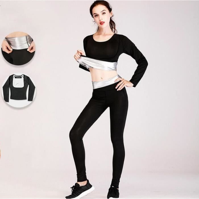 JINDING Ensemble de Sudation Femme Sport T-shirt Sans Brassière+Pantalon
