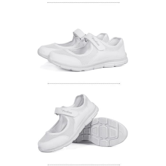 Chaussures de course de sport pour femmes, maille douce et respirante-blanc
