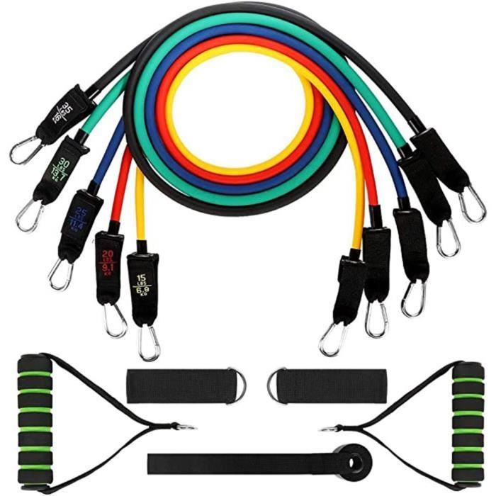 11pcs Bandes de Résistance Bandes Elastiques Musculation avec Poignées, Ancre de Porte & Sangle de Cheville, Guide d'exercice, Sac