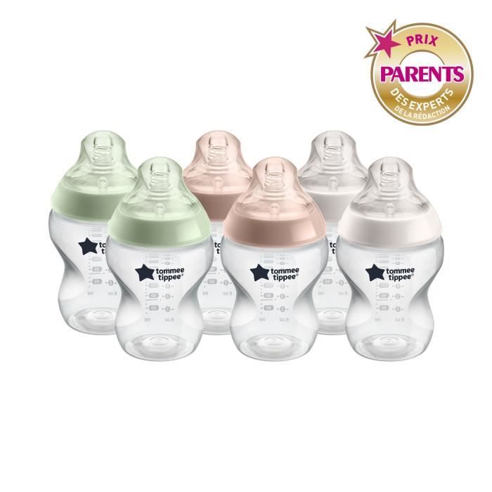 Tommee Tippee - Biberons Closer to Nature - Tétine Imitant le Sein Maternel Valve Anti-Colique - 260 ml - Lot de 6