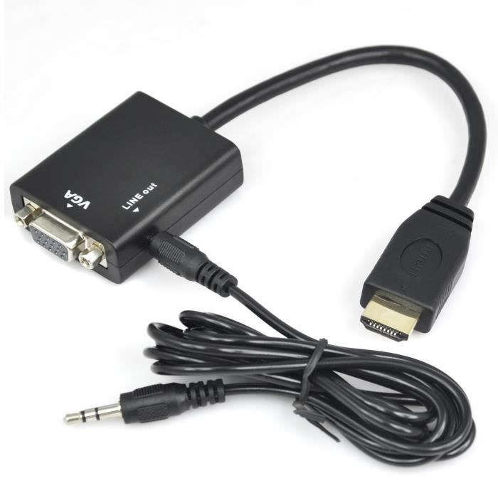 TRIXES Adaptateur PC HDMI vers vidéo VGA SVGA RGB + transformateur câble audio