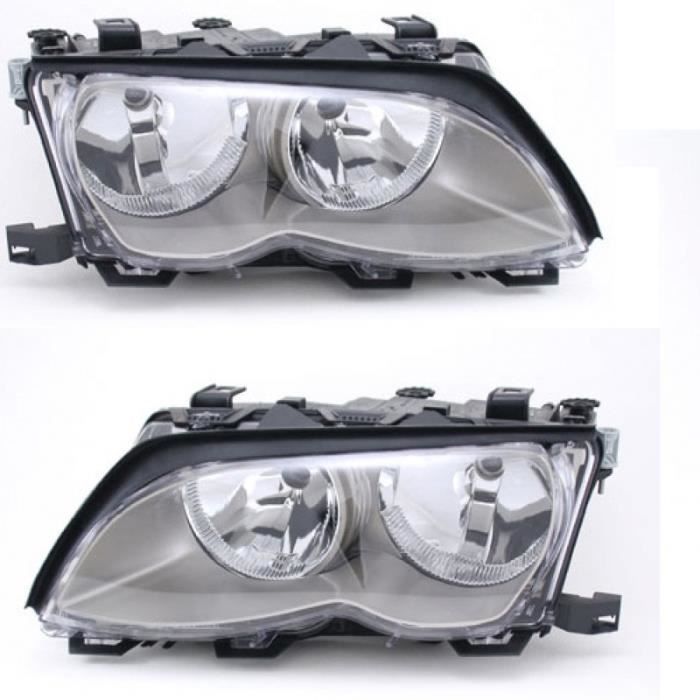 2 FEUX PHARE AVANT GRIS TITANIUM BMW SERIE 3 E46 BERLINE + TOURING PHASE 2 DE 10/2001 A 03/2005