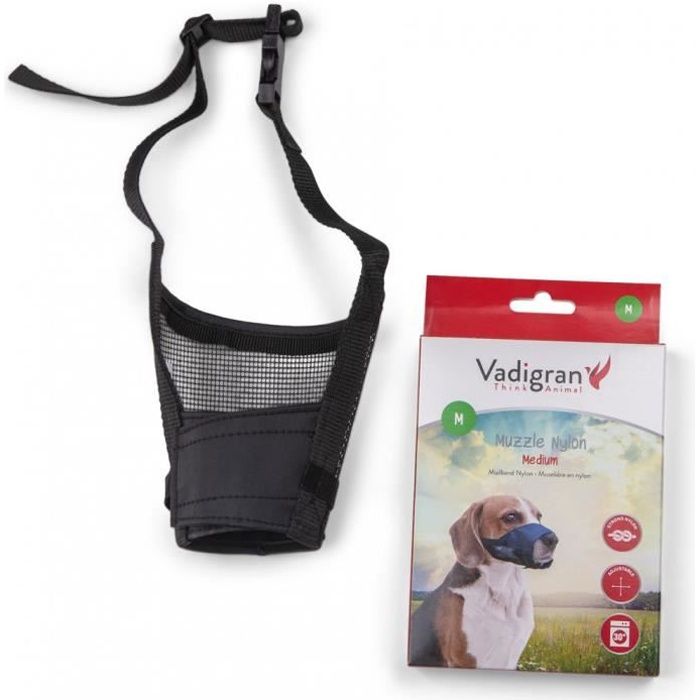 Muselière réglable en nylon, cou de 22 à 38 cm. T M. pour chien type labrador..-Vadigran 3,000000 Noir