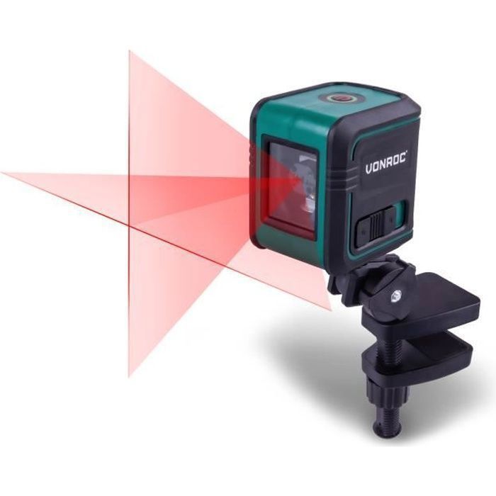 Niveau Laser Ligne rouge- Portée de 10 mètres - Autonivelant - Support de montage, sac de rangement et piles inclus