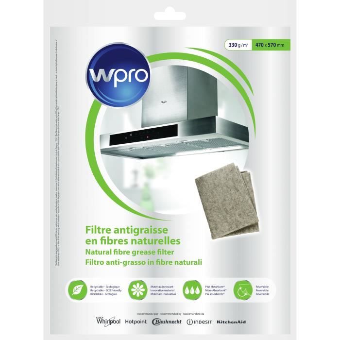 WPRO NGF331 Filtre antigraisse universel en fibres naturelles de lin - 330g/m² - 47 x 57 cm - hyper absorbant et écologique