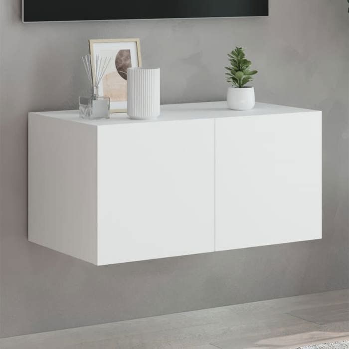 Meuble TV Avec Lumières LED RGB - Armoire Basse Design Moderne En Blanc - 80x35x40 Cm, Bois D'ingénierie