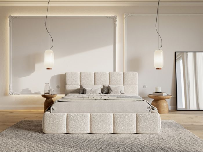 lit rembourré - selsey - cloudy - 140x200 cm - tapissier - beige clair - moderne
