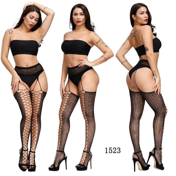 CHRORINE - Lot De 4 Collants Résille Taille Haute - Noir - Taille Unique - Style Punk/Rock