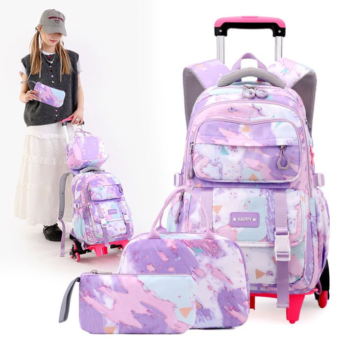 Cartable fille primaire 3 en 1 Sac Roulette Enfant Grande capacite Motifs geometriques Violet Violet Cdiscount Bagagerie Maroquinerie