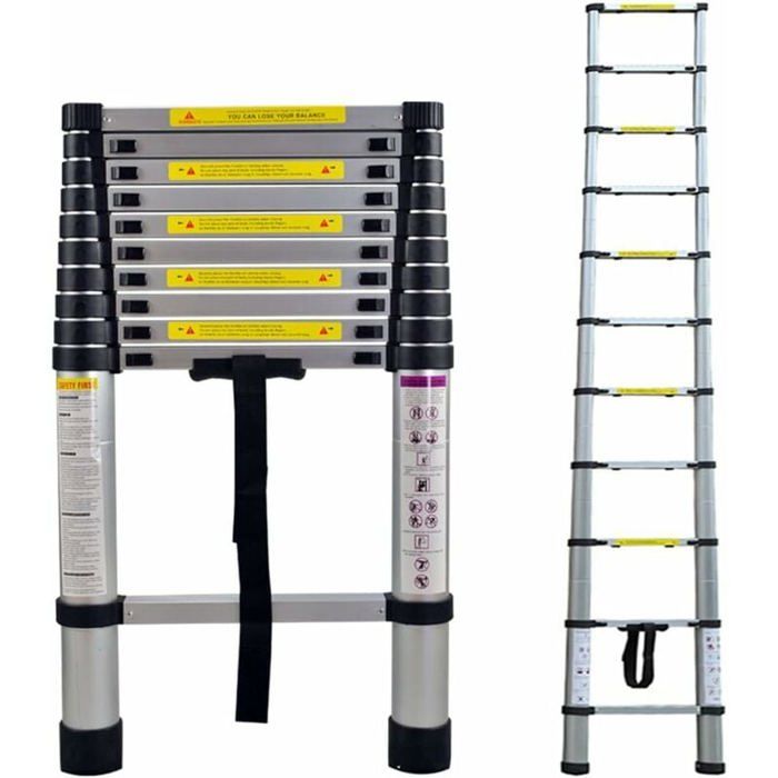 2,6M Échelle Télescopique, Escabeau Telescopique Aluminium Avec Pieds Antidérapants Et Crochet