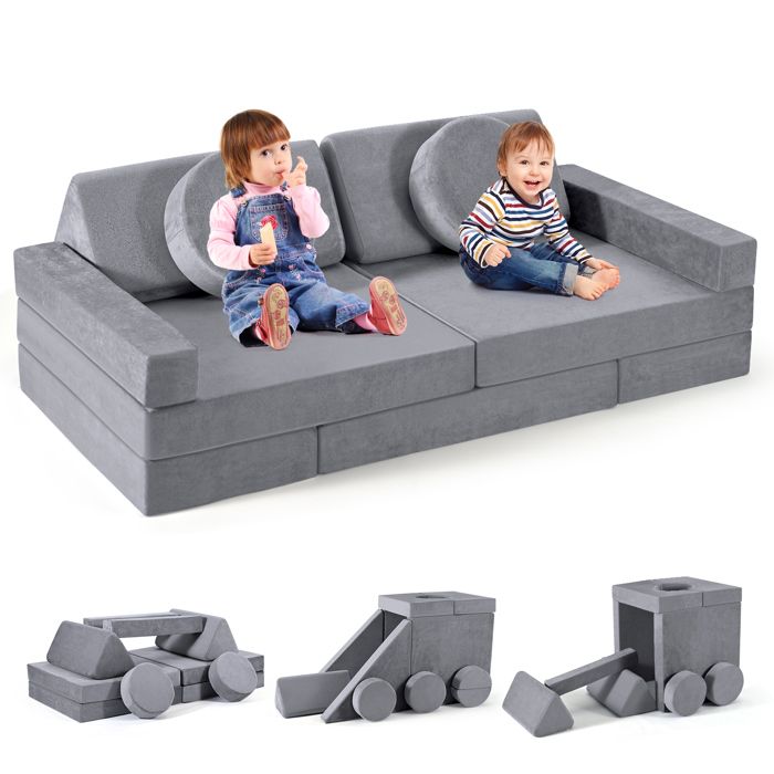 Canapé Modulaire Enfants CUPCHID - 10 Modules Mousse Convertible Rose/beige