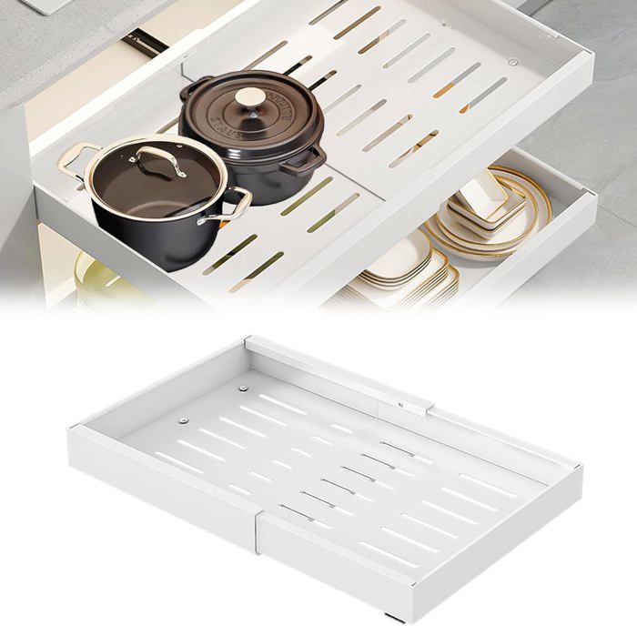 Tiroir Télescopique Extensible Blanc 38cm – Organisateur D'armoire De Cuisine En Osier !