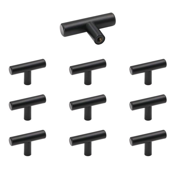 Lot de 10 boutons de meuble inox noir 8 x 2 cm – poignées de tiroir/placard antirouille avec vis