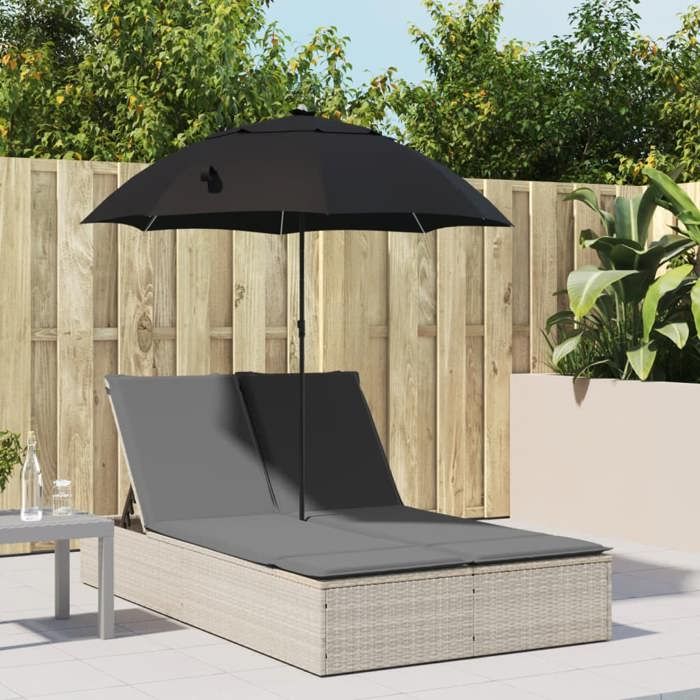 78394 Bains De Soleil Double Avec Coussins Et Parasol Gris Clair Rotin 78394-bains-de-soleil-double-avec-coussins-et-parasol-gris-clair-rotin