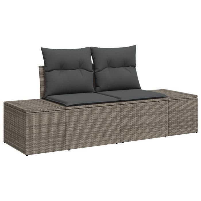 PROMOTION Anti-UV Canapé de jardin 2 places - avec rangements et coussins Gris Poly Rotin 96494 - BestMeuble