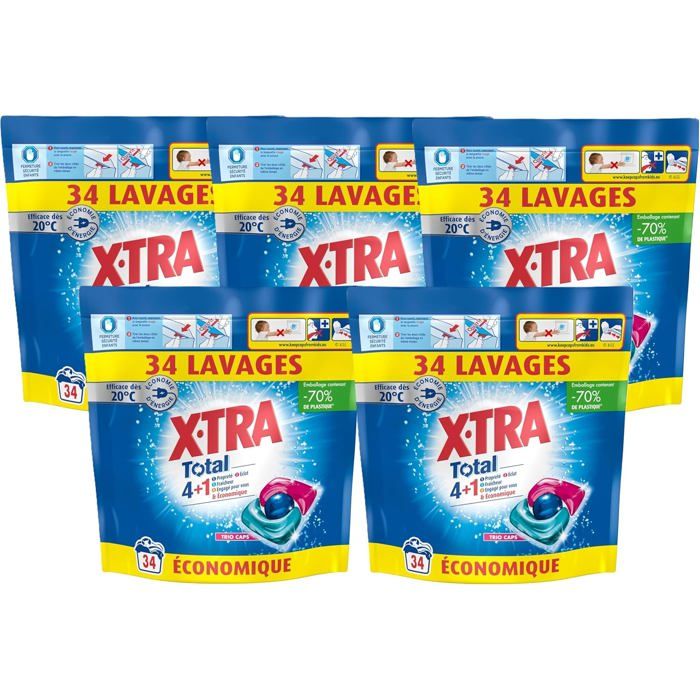 Xtra Total - Lot de 5 Pack de Capsules de lessive - Trio-Caps - 4 plus ...