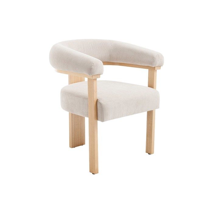 Chaise avec accoudoirs en velours côtelé et bois dhévéa naturel - Beige - LIVELIA