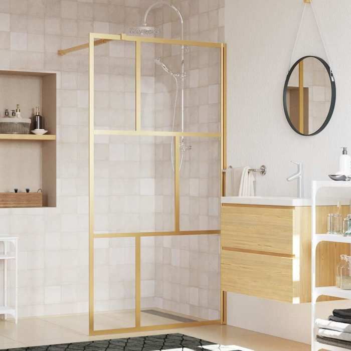 Paroi de douche vidaXL Verre ESG Cadre doré 100x195 cm